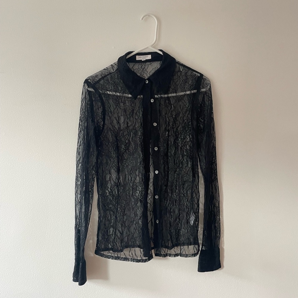 Equipment lace button down top
